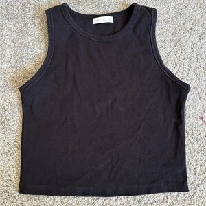 Active USA Cropped Black Ribbed Crewneck Tank-Top size L